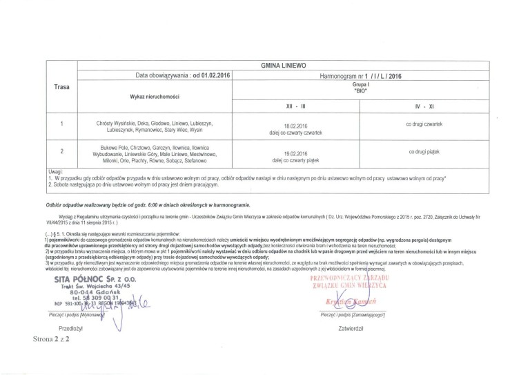 Trasy i harmonogram odbioru odpadów komunalnych