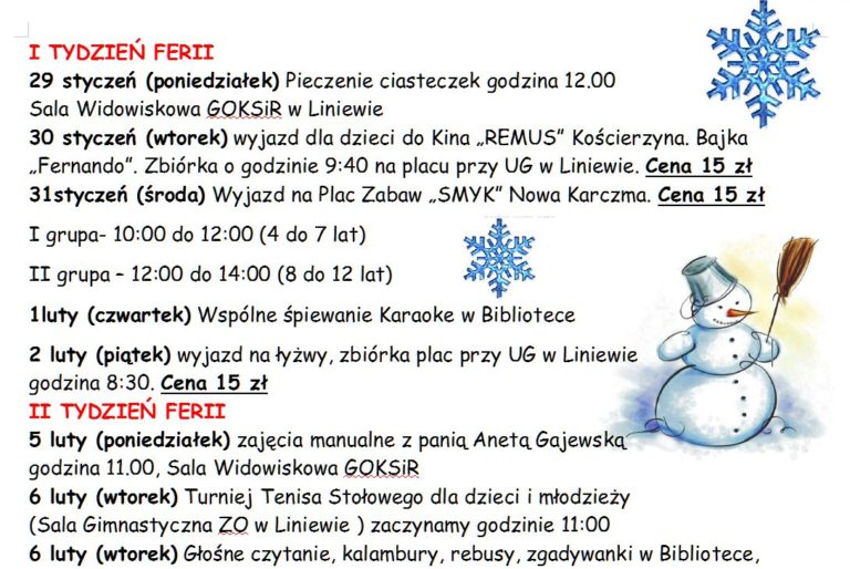 Ferie zimowe. Dom kultury i biblioteka czekają na Was!