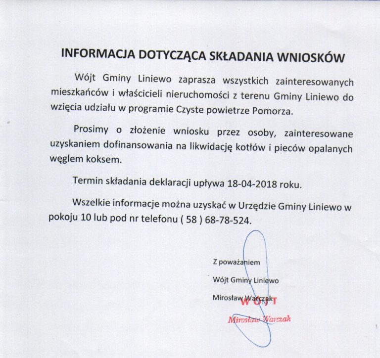 Informacja dotycząca składania wniosków