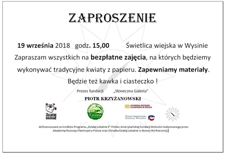Bezpłatne zajęcia w Wysinie