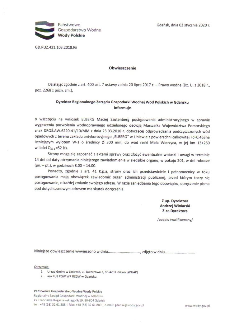 Obwieszczenie- Państwowe Gospodarstwo Wodne