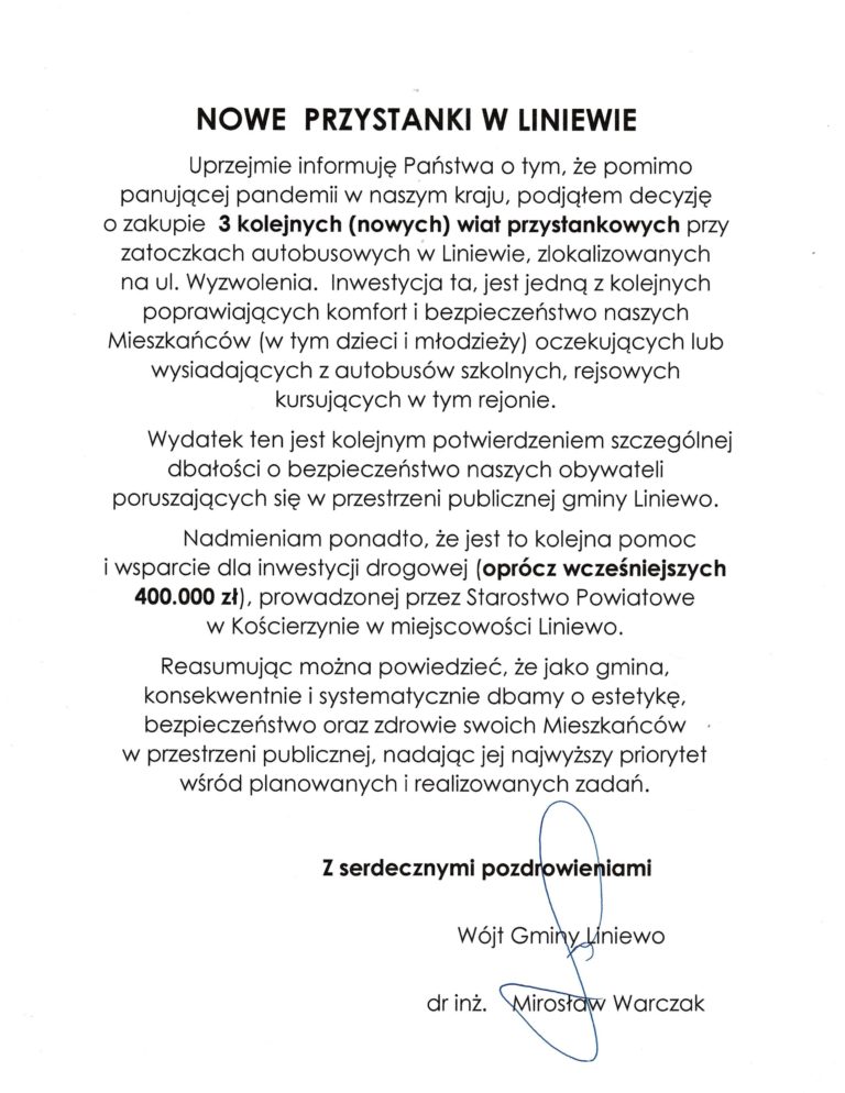 Nowe przystanki w Liniewie