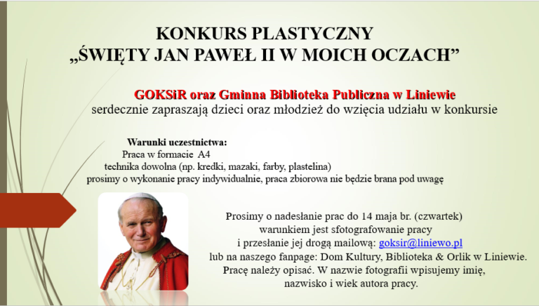 Konkurs plastyczny ” Święty Jan Paweł II w moich oczach”