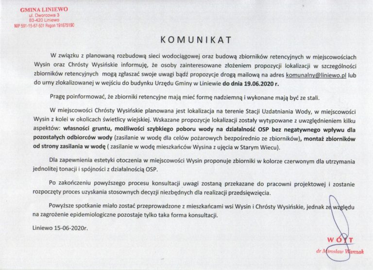 Komunikat dot. rozbudowy sieci wodociągowej