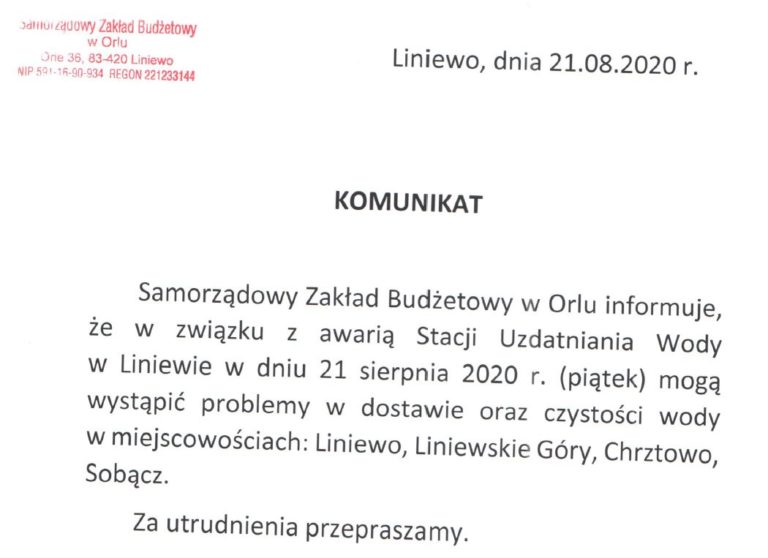 Komunikat dot. wody