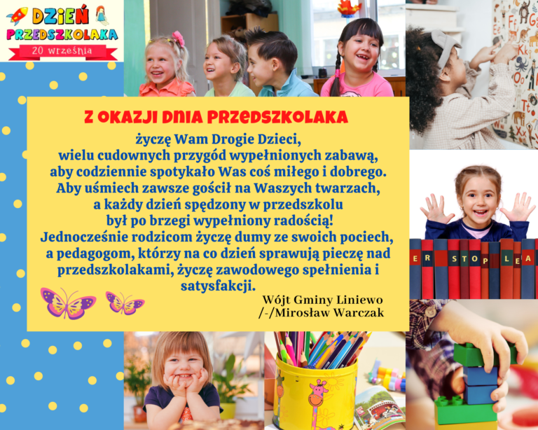 Życzenia od Wójta Gminy Liniewo dla przedszkolaków, ich rodziców i wychowawców