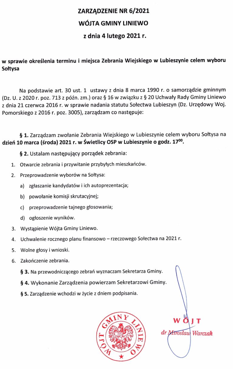 Zebranie Wiejskie w Lubieszynie celem wyboru Sołtysa