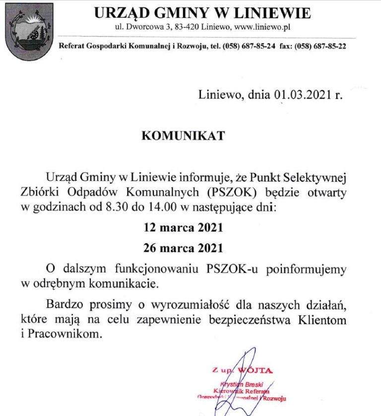 Komunikat dot. otwartego PSZOK w Orlu