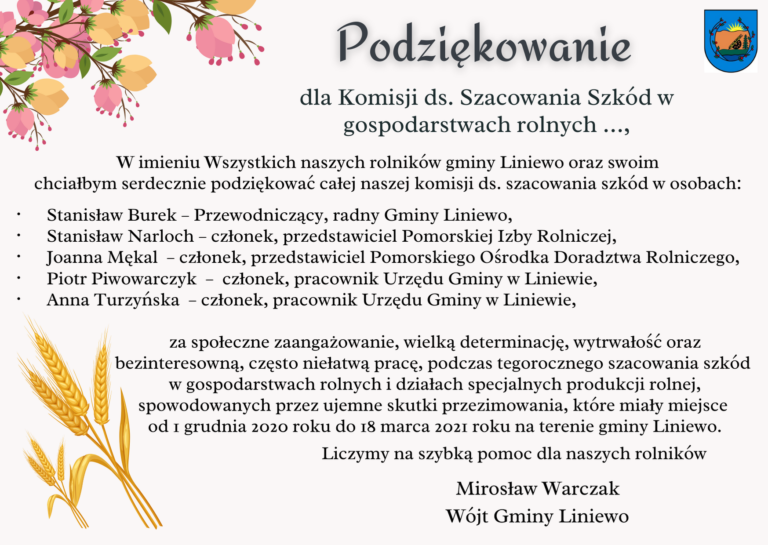 Podziękowania dla Komisji