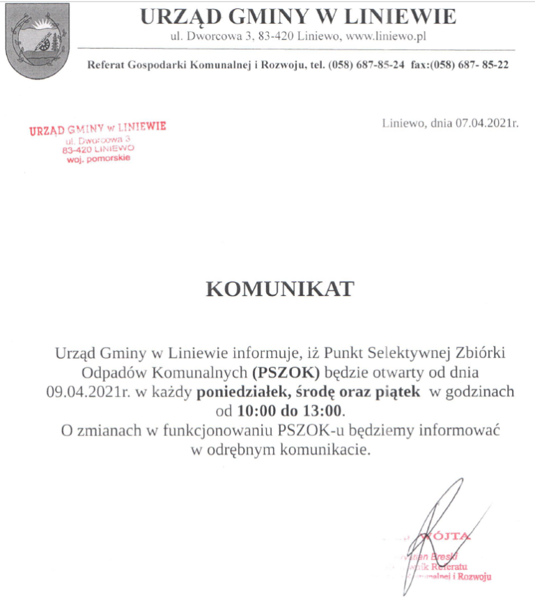 Komunikat dot. PSZOK