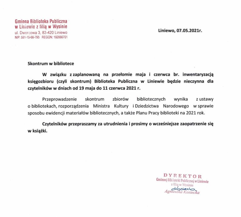 Skontrum w Bibliotece w Liniewie