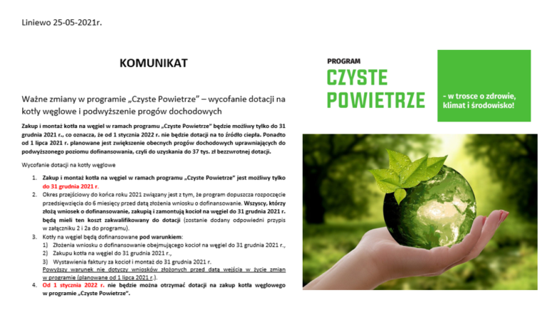 Komunikat dotyczący zmian w Programie Czyste Powietrze