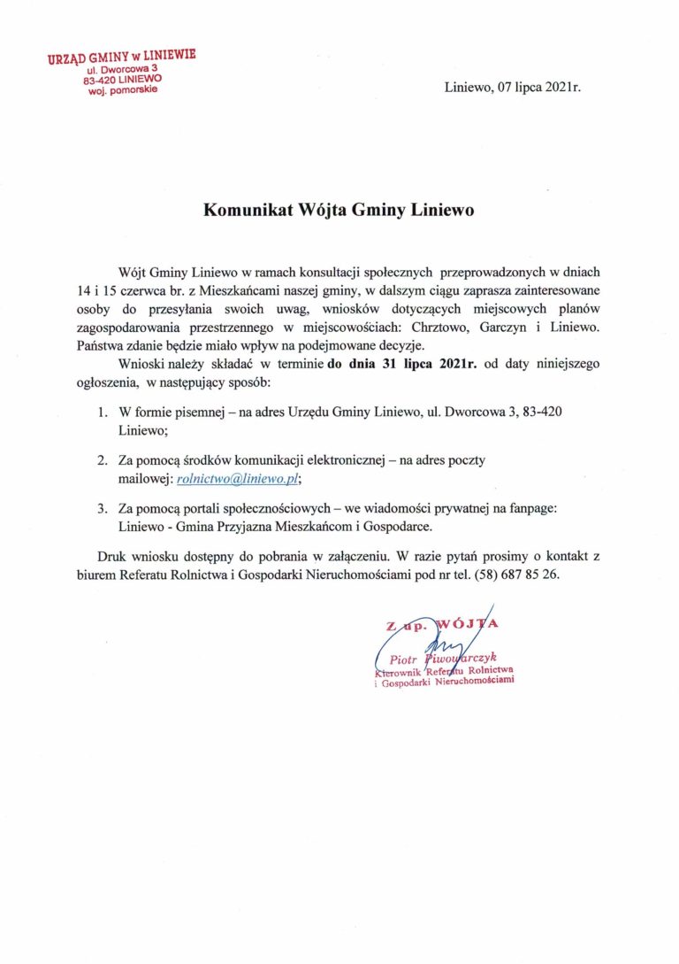 Komunikat dot. konsultacji społecznych