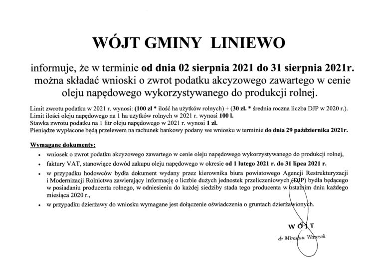 Wnioski o zwrot podatku akcyzowego