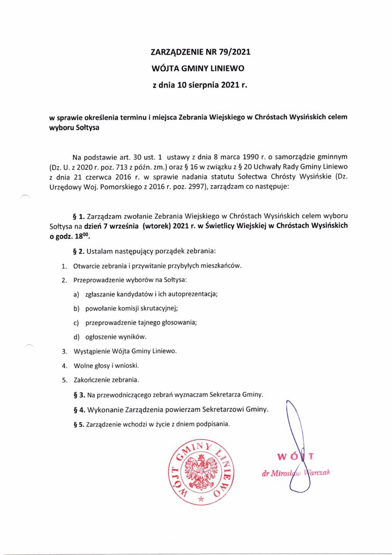 Uchwała w sprawie terminu i miejsca Zebrania Wiejskiego w Chróstach Wysińskich