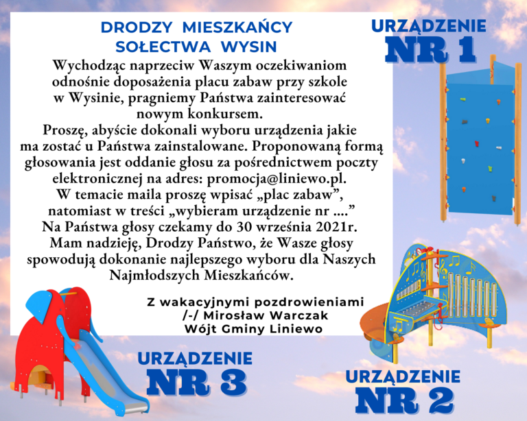 Konkurs na plac zabaw w Wysinie