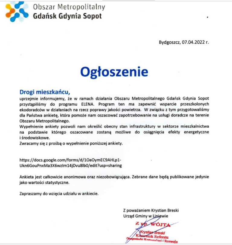 Ogłoszenie dot. przystąpienia do programu ELENA