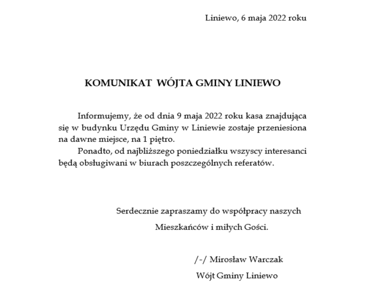 Komunikat Wójta