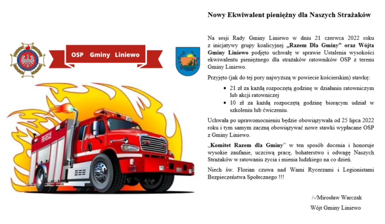 Nowy Ekwiwalent pieniężny dla Naszych Strażaków