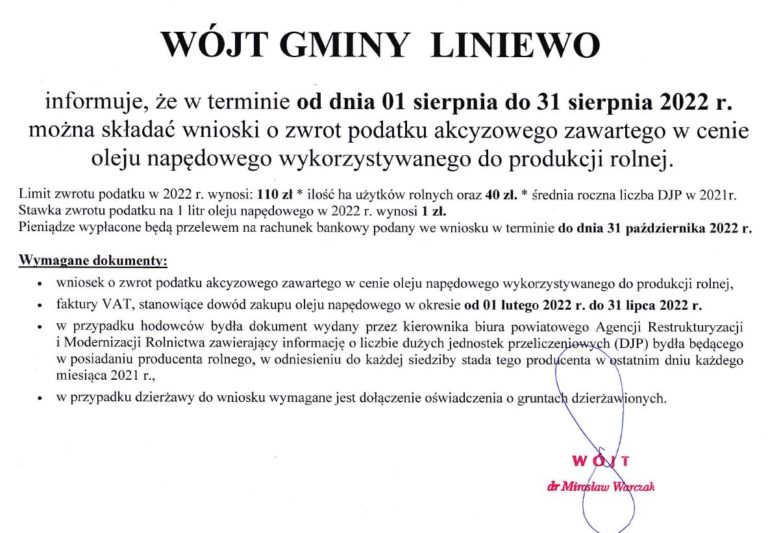 Zwrot podatku akcyzowego producentom rolnym