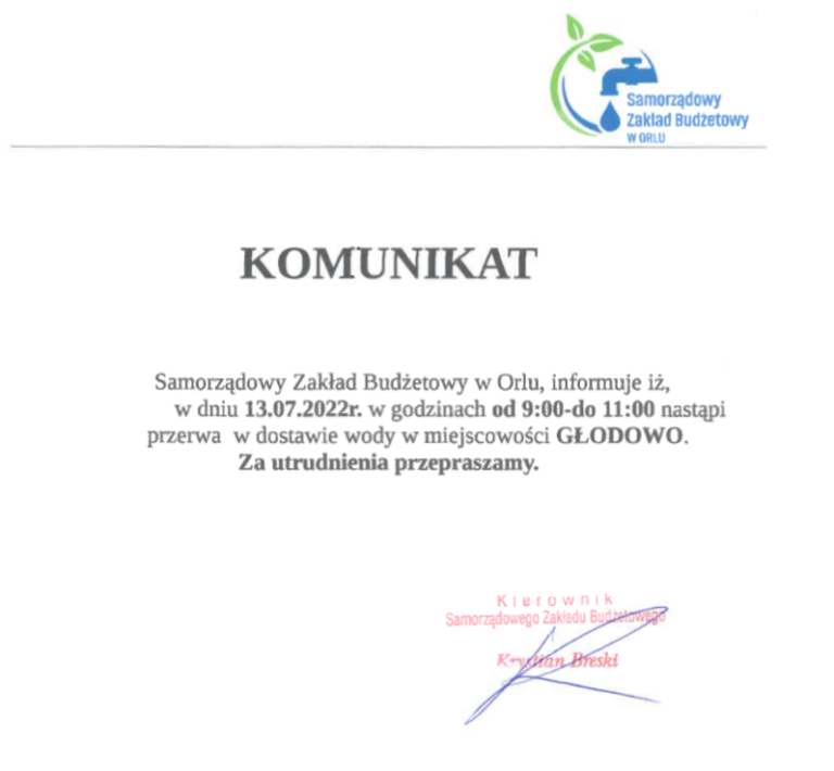 Przerwa w dostawie wody.