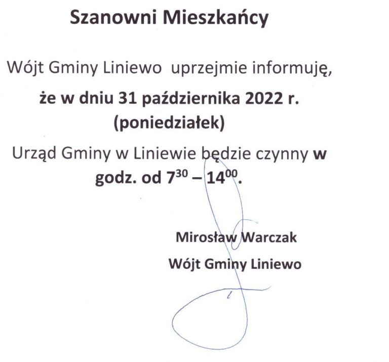 Zmiana godzin pracy urzędu 31.10.2022r.