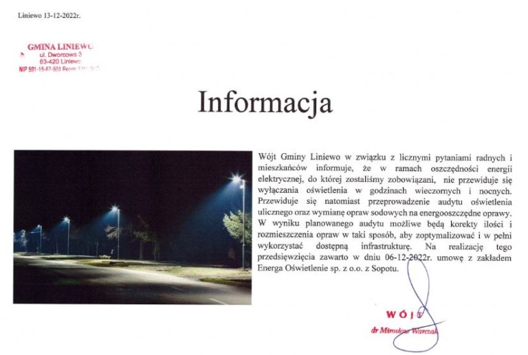 Informacja dot. oszczędności energii