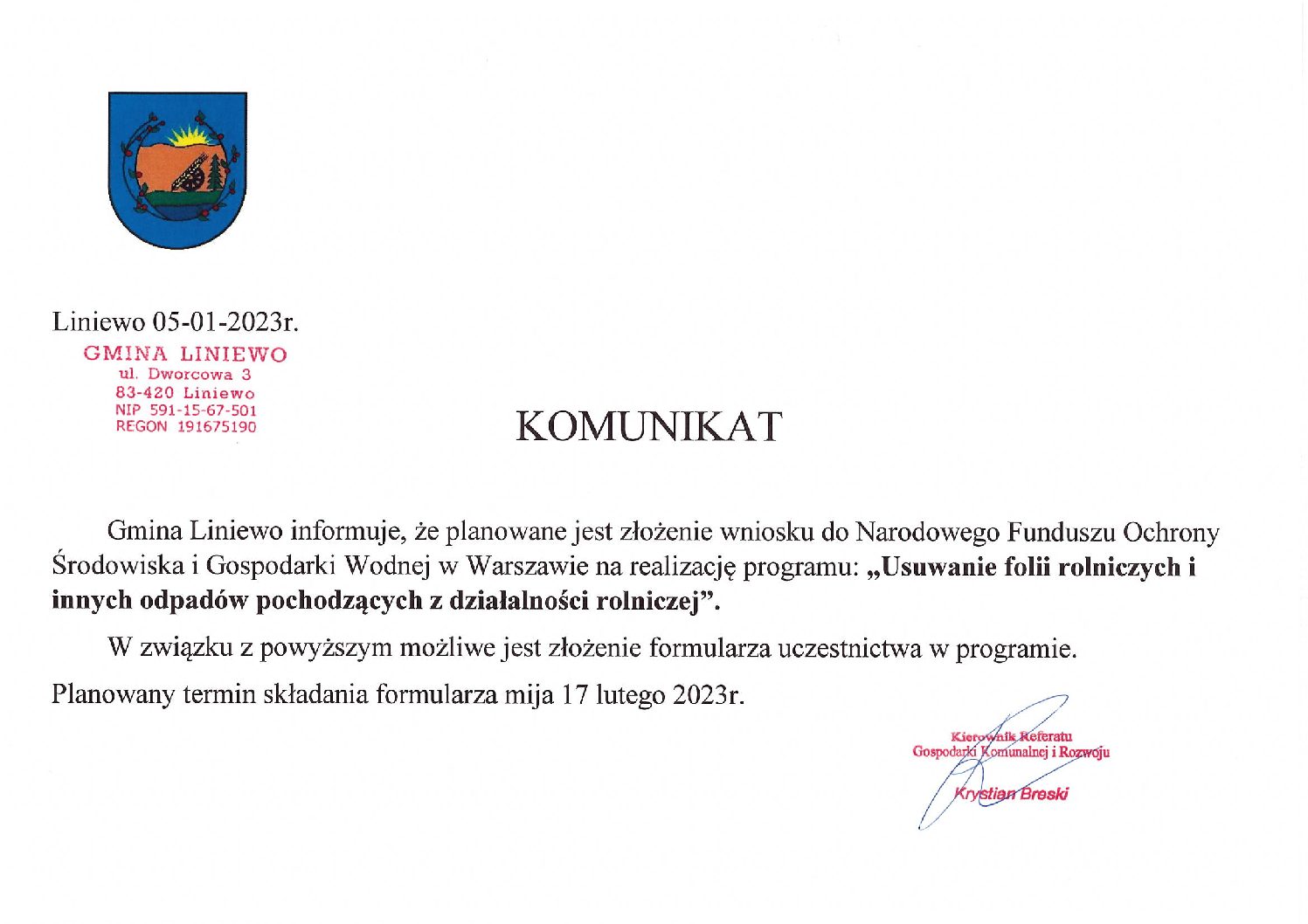 Usuwanie folii rolniczych i innych odpadów pochodzących z działalności rolniczej