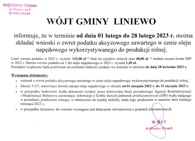 Zwrot podatku akcyzowego 2023