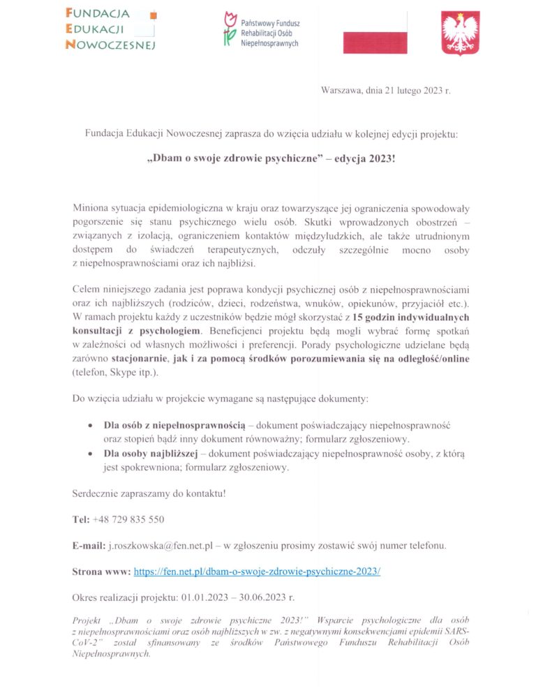 „Dbam o swoje zdrowie psychiczne” – edycja 2023!