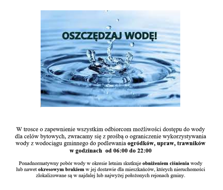 Prośba do mieszkańców gminy o oszczędzanie wody
