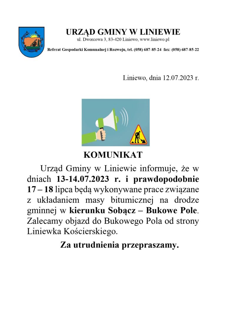 Remont drogi na trasie Sobącz- Bukowe Pole