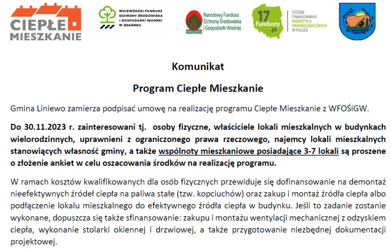 Komunikat Program Ciepłe Mieszkanie