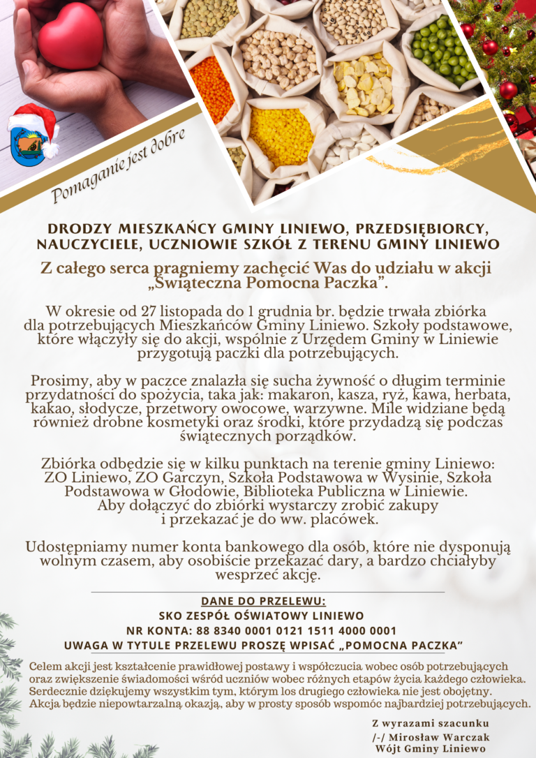 Przypominamy o zbiórce żywności dla potrzebujących „Świąteczna Pomocna Paczka”