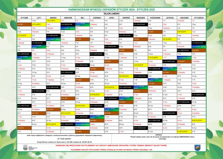 Harmonogramy odbioru odpadów komunalnych na 2024 rok