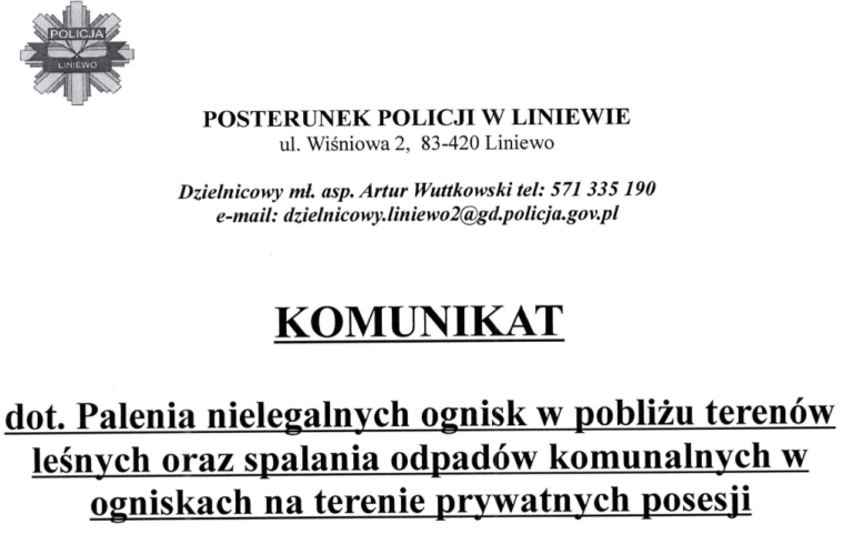 Komunikat dot. palenia nielegalnych ognisk w pobliżu terenów leśnych oraz palenia odpadów komunalnych w ogniskach na terenie prywatnych posesji