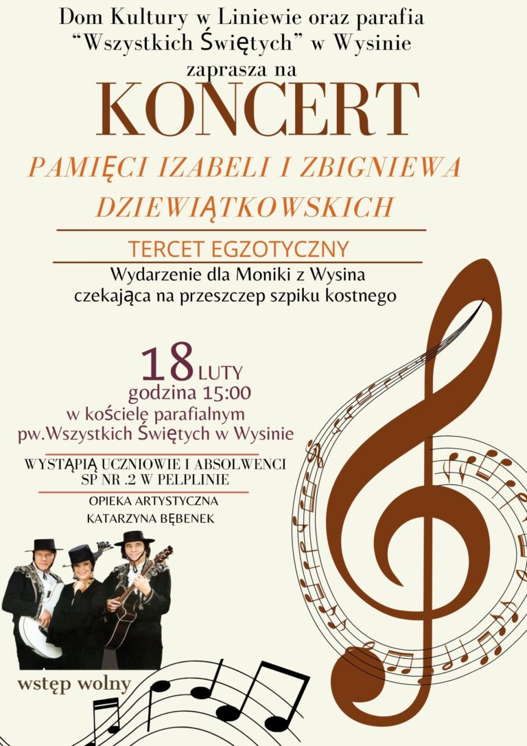 Serdecznie zapraszamy na Koncert Pamięci Izabeli i Zbigniewa Dziewiątkowskich (Tercet Egzotyczny)