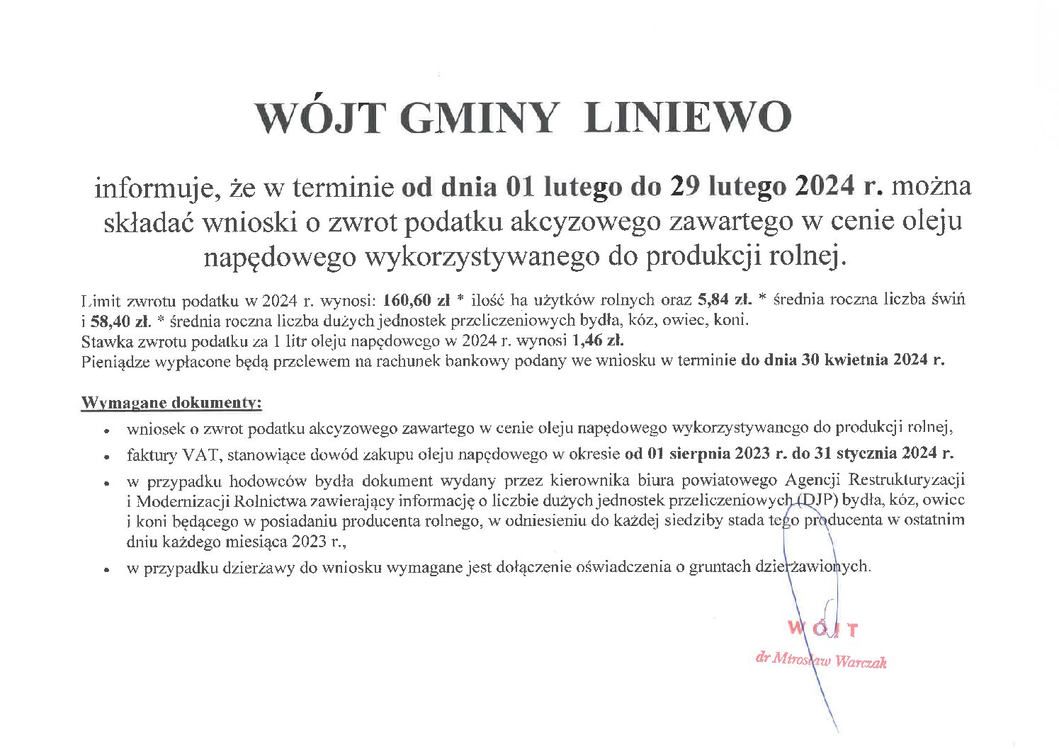 Zwrot podatku akcyzowego dla rolników 2024