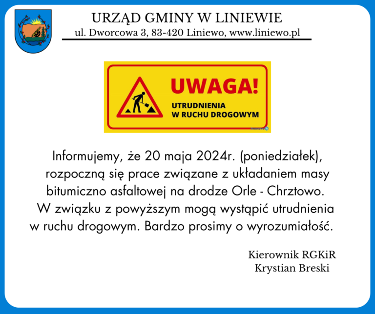 Utrudnienia w ruchu drogowym na drodze Orle-Chrztowo