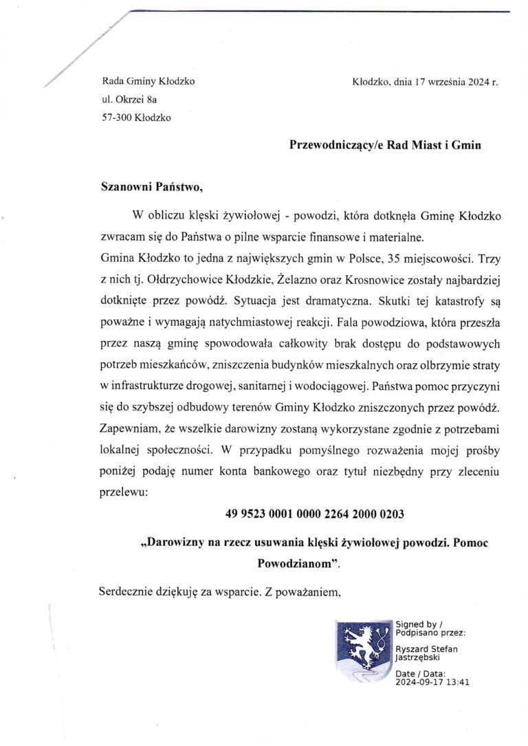 Pomoc dla powodzian z Gminy Kłodzko