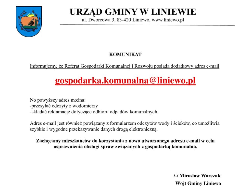 komunikat nowy adres emial